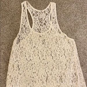 Ivory lace racer back long tank top